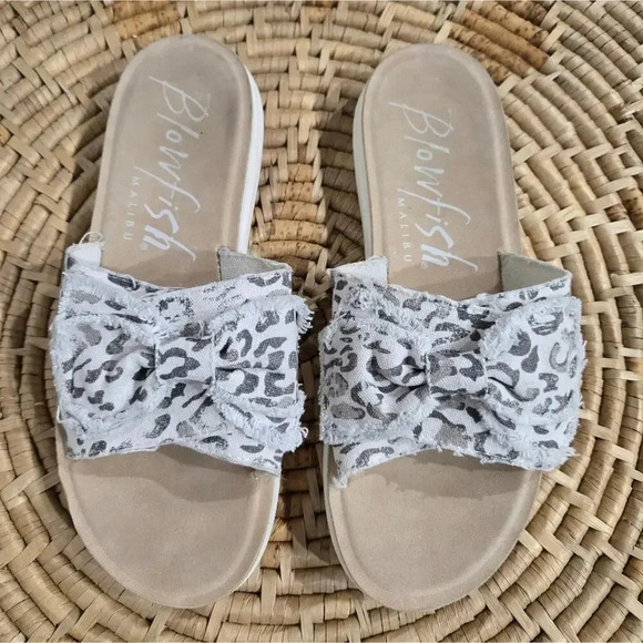 Blowfish Cheetah Print Canvas White Gray Slip On Slides Sandals 8 - Picture 1 of 6